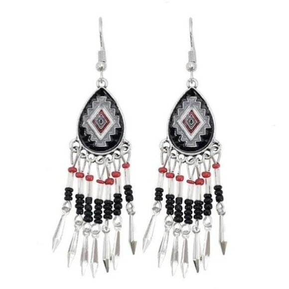 Back Boho Tribal Beaded Dangle Earrings Gypsy Ethnic Festival Jewelry Gift - Picture 3 of 3